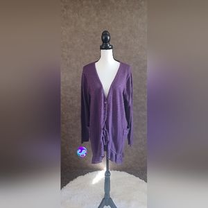 Women's Plus Size Boho Open Knit Purple Ruffle Cardigan Size 1X By Jamie Gries